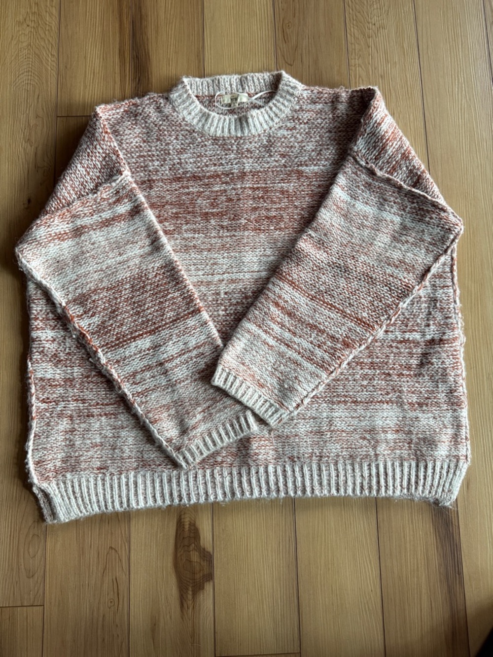 easel Marled Cream and Rust-Blend oversized Crewneck Sweater